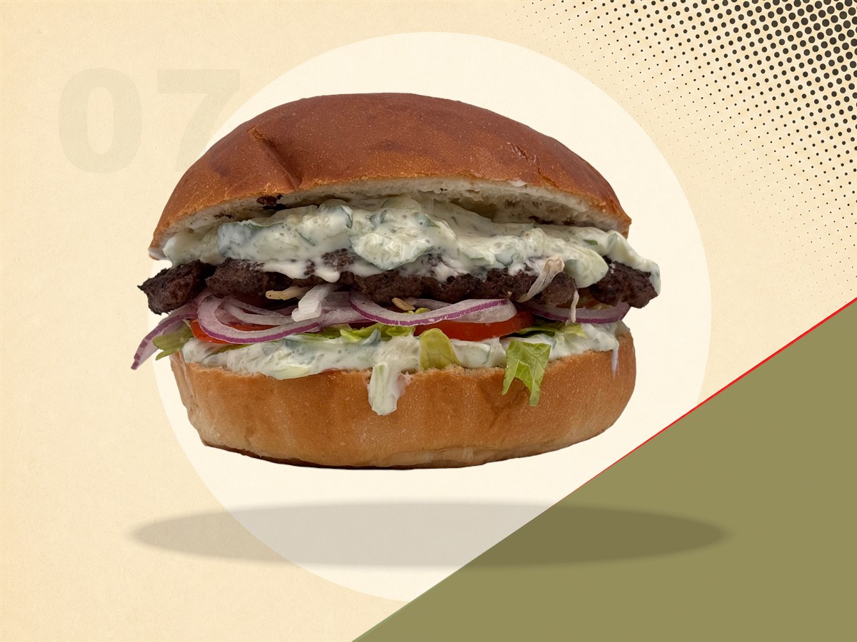 Görög Burger – marhahúspogácsa, tzatziki